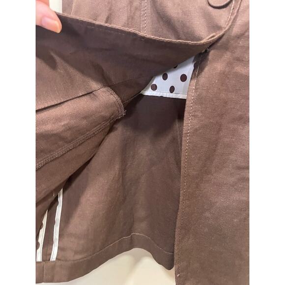 Larry Levine Women’s Brown Linen Blend Jacket Size L 3/4 Sleeve Collared Blazer - Picture 3 of 8